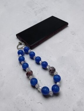 Handmade Blue and White Beaded Phone Charm | Cute Phone Strap Accessory